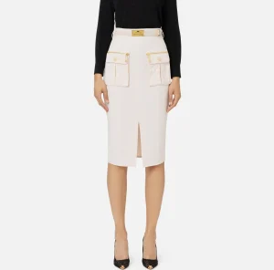Elisabetta Franchi Tailleur | Gonne^Gonna midi in crêpe con tasche e cintura Lattice