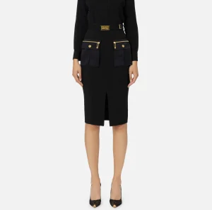 Elisabetta Franchi Tailleur | Gonne^Gonna midi in crêpe con tasche e cintura Nero