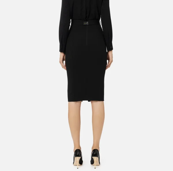 Elisabetta Franchi Tailleur | Gonne^Gonna midi in crêpe con tasche e cintura Nero