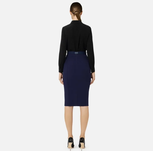 Elisabetta Franchi Tailleur | Gonne^Gonna midi in crêpe con tasche e cintura Navy