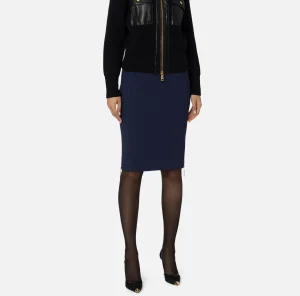 Elisabetta Franchi Gonne^Gonna midi in crêpe con zip Navy