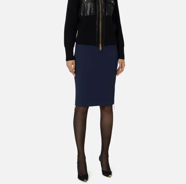 Elisabetta Franchi Gonne^Gonna midi in crêpe con zip Navy
