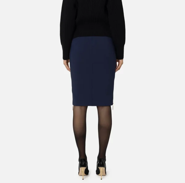 Elisabetta Franchi Gonne^Gonna midi in crêpe con zip Navy