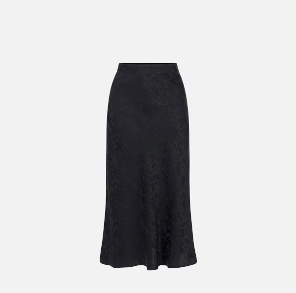 Elisabetta Franchi Gonne^Gonna midi in crêpe jaquard lettering Nero