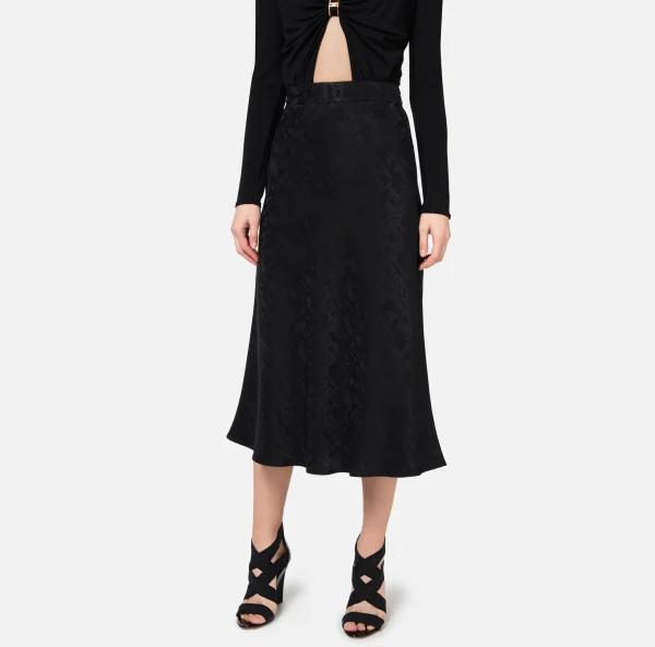 Elisabetta Franchi Gonne^Gonna midi in crêpe jaquard lettering Nero