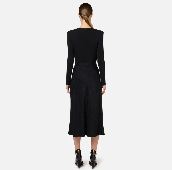 Elisabetta Franchi Gonne^Gonna midi in crêpe jaquard lettering Nero