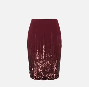 Elisabetta Franchi Gonne^Gonna midi in crêpe ricamato con paillettes RougeNoir