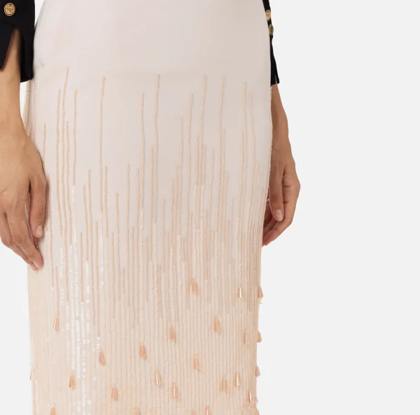Elisabetta Franchi Gonne^Gonna midi in crêpe ricamato con paillettes Lattice