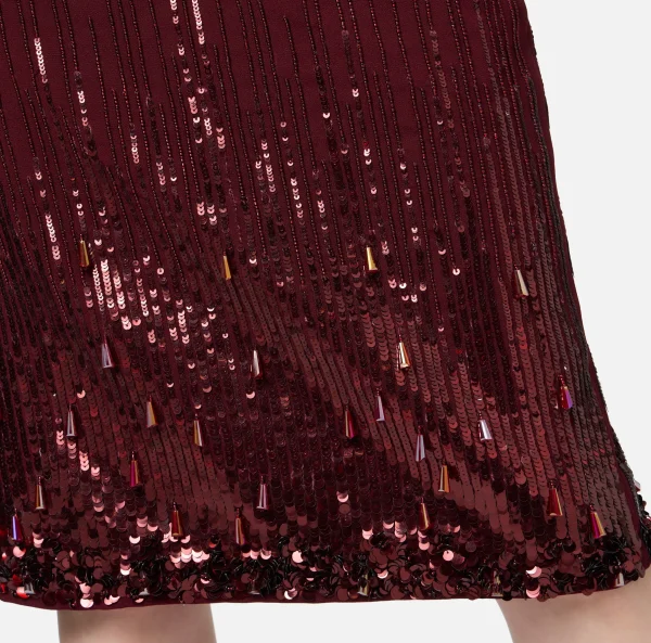 Elisabetta Franchi Gonne^Gonna midi in crêpe ricamato con paillettes RougeNoir