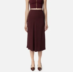 Elisabetta Franchi Gonne^Gonna midi in crêpe satin con bande Rougenoir/Navy/Burro