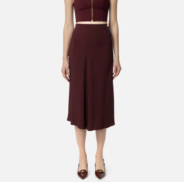 Elisabetta Franchi Gonne^Gonna midi in crêpe satin con bande Rougenoir/Navy/Burro