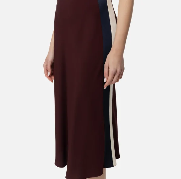 Elisabetta Franchi Gonne^Gonna midi in crêpe satin con bande Rougenoir/Navy/Burro