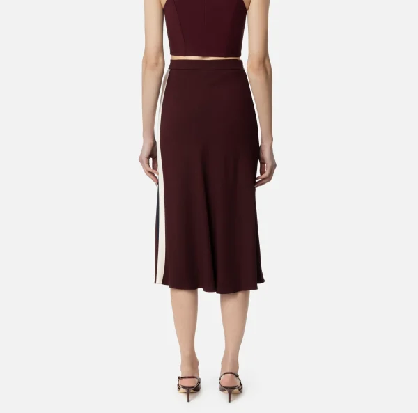 Elisabetta Franchi Gonne^Gonna midi in crêpe satin con bande Rougenoir/Navy/Burro