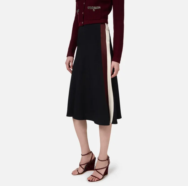 Elisabetta Franchi Gonne^Gonna midi in crêpe satin con bande Nero/RougeNoir/Burro
