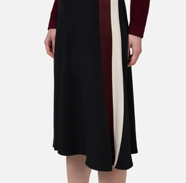 Elisabetta Franchi Gonne^Gonna midi in crêpe satin con bande Nero/RougeNoir/Burro