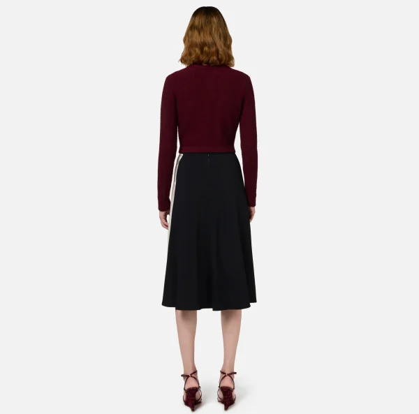 Elisabetta Franchi Gonne^Gonna midi in crêpe satin con bande Nero/RougeNoir/Burro