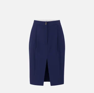 Elisabetta Franchi Gonne^Gonna midi in crêpe stretch con pinces Navy