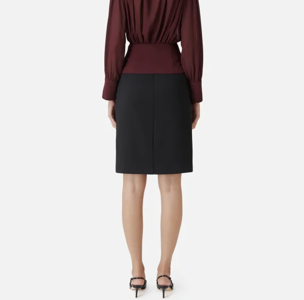 Elisabetta Franchi Gonne^Gonna midi in crêpe stretch con pinces Nero