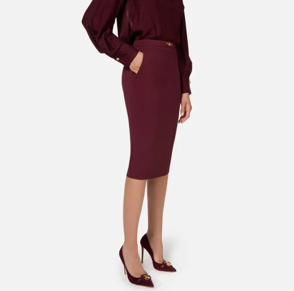 Elisabetta Franchi Tailleur | Gonne^Gonna midi in crêpe stretch con morsetto RougeNoir