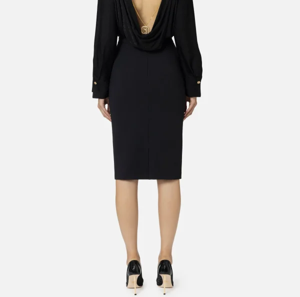 Elisabetta Franchi Tailleur | Gonne^Gonna midi in crêpe stretch con morsetto Nero