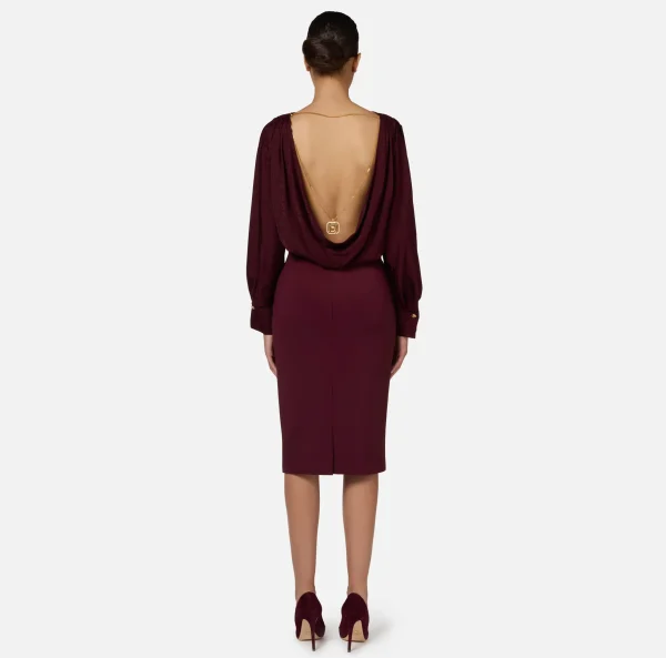 Elisabetta Franchi Tailleur | Gonne^Gonna midi in crêpe stretch con morsetto RougeNoir