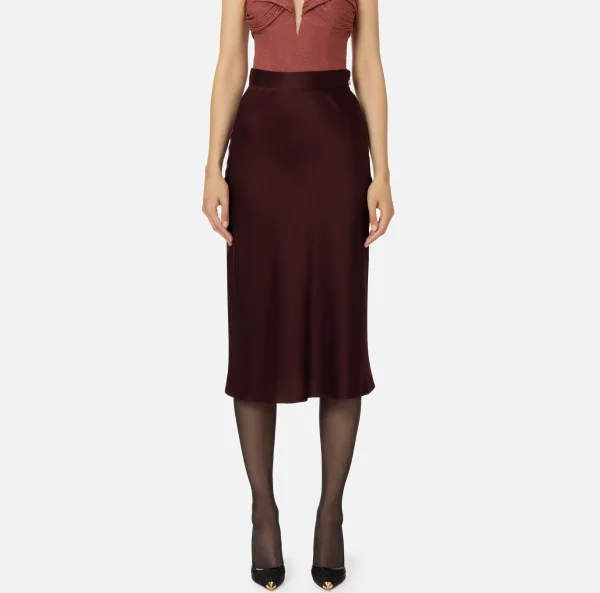 Elisabetta Franchi Gonne^Gonna midi in satin con bande in raso RougeNoir