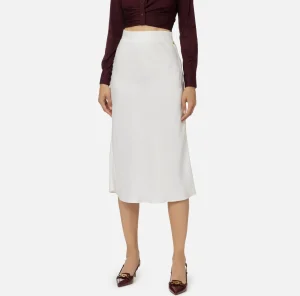 Elisabetta Franchi Gonne^Gonna midi in satin con bande in raso Avorio