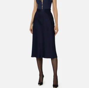Elisabetta Franchi Gonne^Gonna midi in satin con bande in raso Navy
