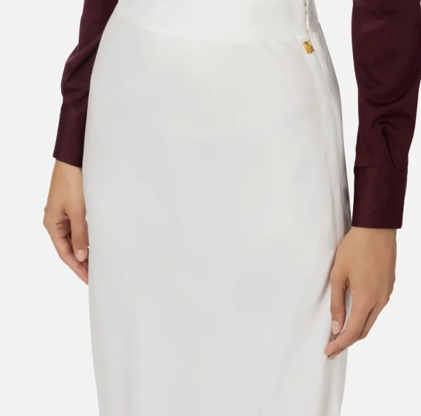 Elisabetta Franchi Gonne^Gonna midi in satin con bande in raso Avorio