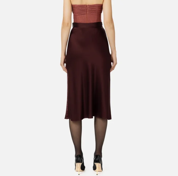 Elisabetta Franchi Gonne^Gonna midi in satin con bande in raso RougeNoir