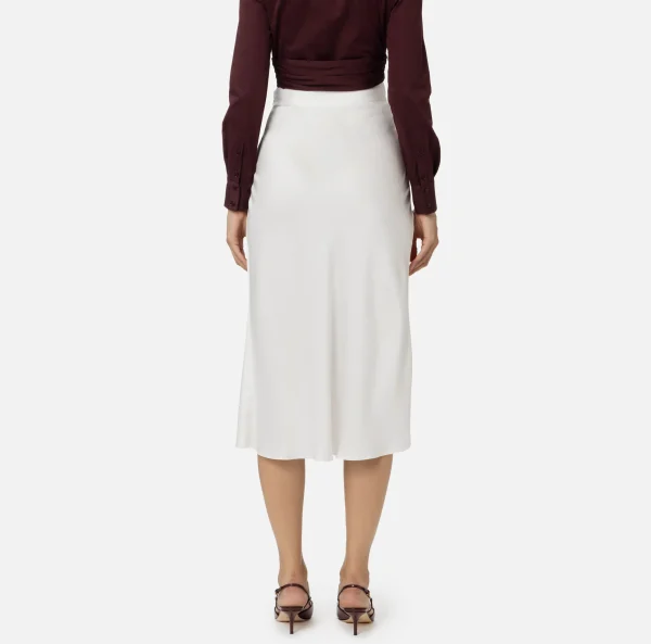Elisabetta Franchi Gonne^Gonna midi in satin con bande in raso Avorio