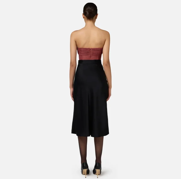 Elisabetta Franchi Gonne^Gonna midi in satin con bande in raso Nero