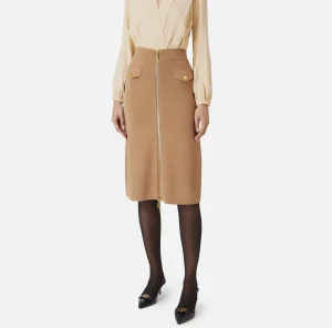 Elisabetta Franchi Gonne^Gonna midi in viscosa con zip Camel