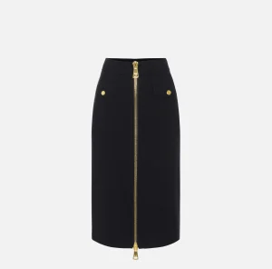 Elisabetta Franchi Gonne^Gonna midi in viscosa con zip Nero