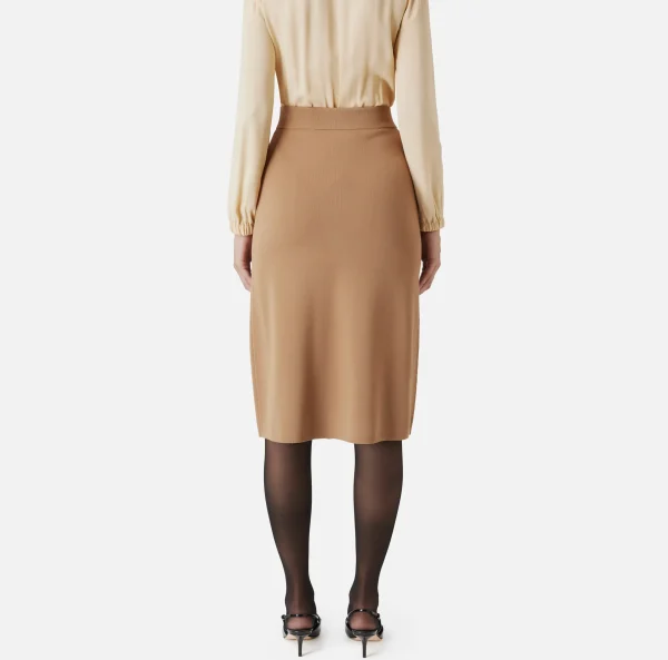 Elisabetta Franchi Gonne^Gonna midi in viscosa con zip Camel