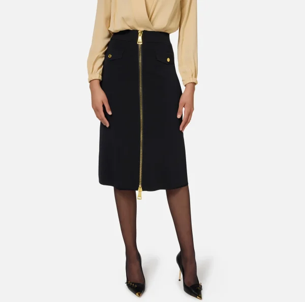 Elisabetta Franchi Gonne^Gonna midi in viscosa con zip Nero