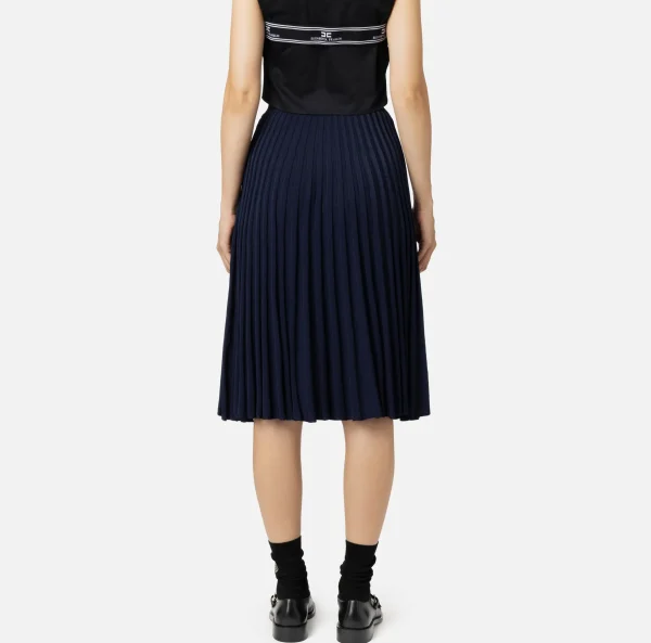 Elisabetta Franchi Gonne^Gonna midi in viscosa effetto plissé Navy