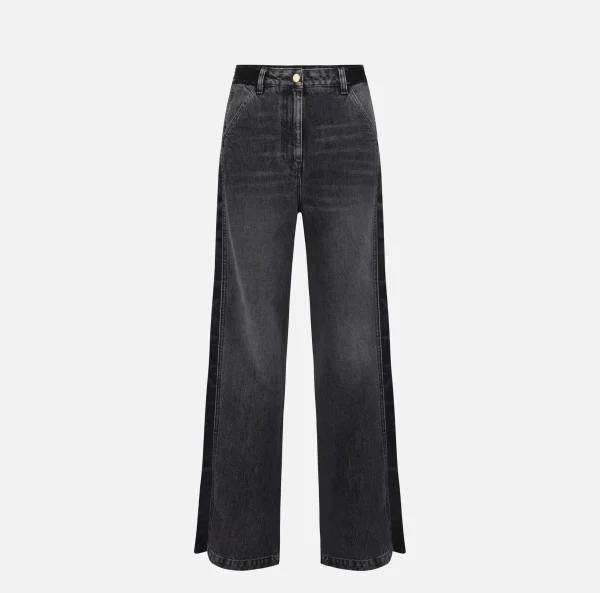 Elisabetta Franchi Jeans^Jeans a gamba larga in cotone con inserti in nylon Blackdenim