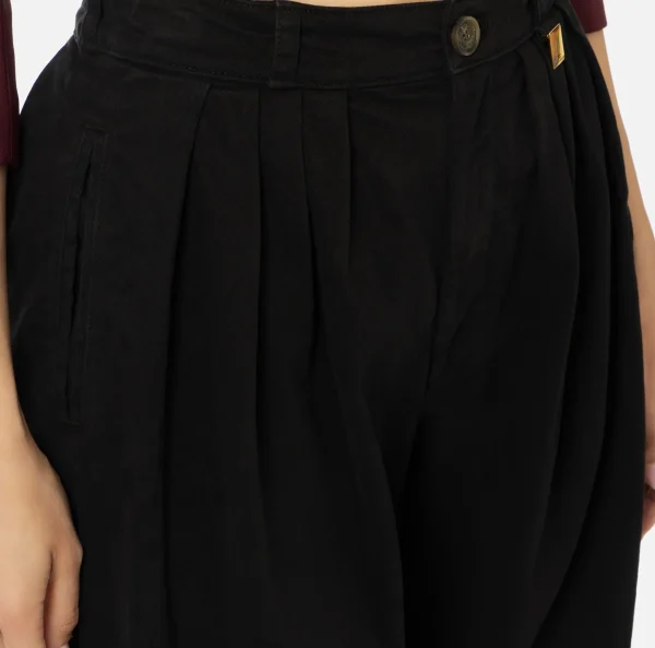 Elisabetta Franchi Jeans^Jeans a gamba larga in cotone tinto con pinces Nero