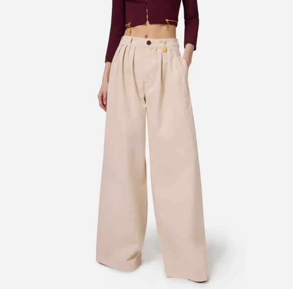 Elisabetta Franchi Jeans^Jeans a gamba larga in cotone tinto con pinces Lattice