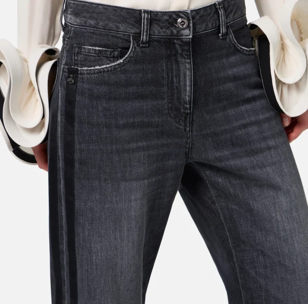 Elisabetta Franchi Jeans^Jeans a gamba larga in cotone organico con bande in raso Blackdenim