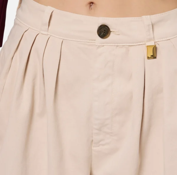 Elisabetta Franchi Jeans^Jeans a gamba larga in cotone tinto con pinces Lattice