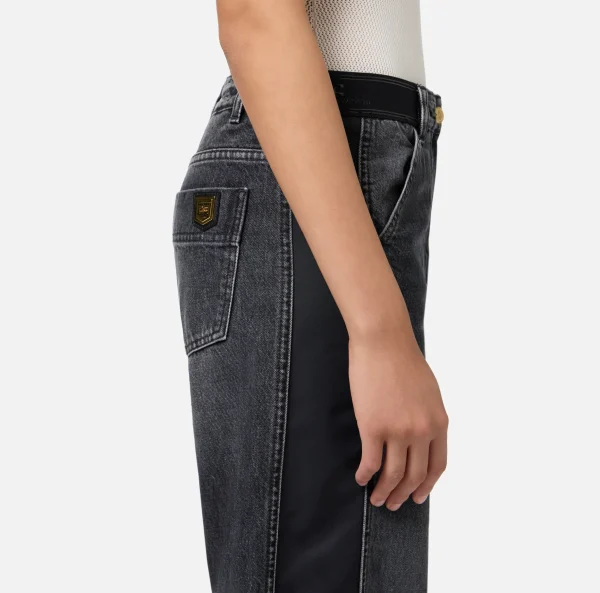 Elisabetta Franchi Jeans^Jeans a gamba larga in cotone con inserti in nylon Blackdenim