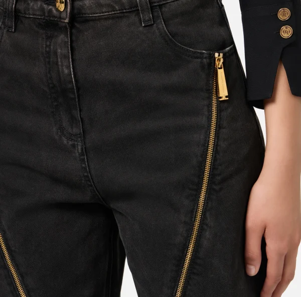 Elisabetta Franchi Jeans^Jeans a gamba larga in cotone con zip Nero