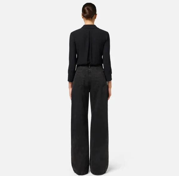 Elisabetta Franchi Jeans^Jeans a gamba larga in cotone con zip Nero