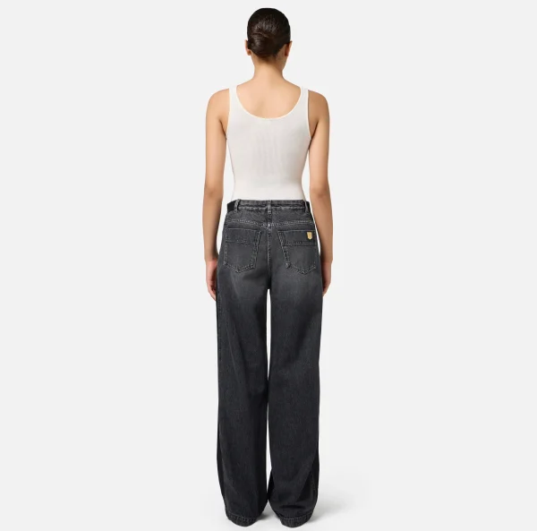 Elisabetta Franchi Jeans^Jeans a gamba larga in cotone con inserti in nylon Blackdenim