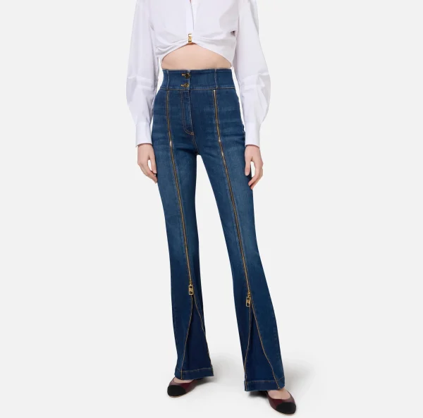 Elisabetta Franchi Jeans^Jeans a zampa in cotone con zip Bluedenim