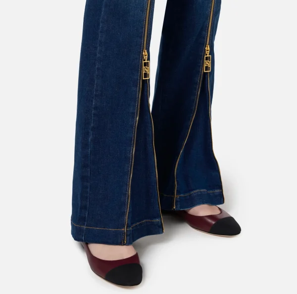 Elisabetta Franchi Jeans^Jeans a zampa in cotone con zip Bluedenim