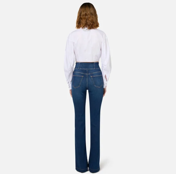 Elisabetta Franchi Jeans^Jeans a zampa in cotone con zip Bluedenim