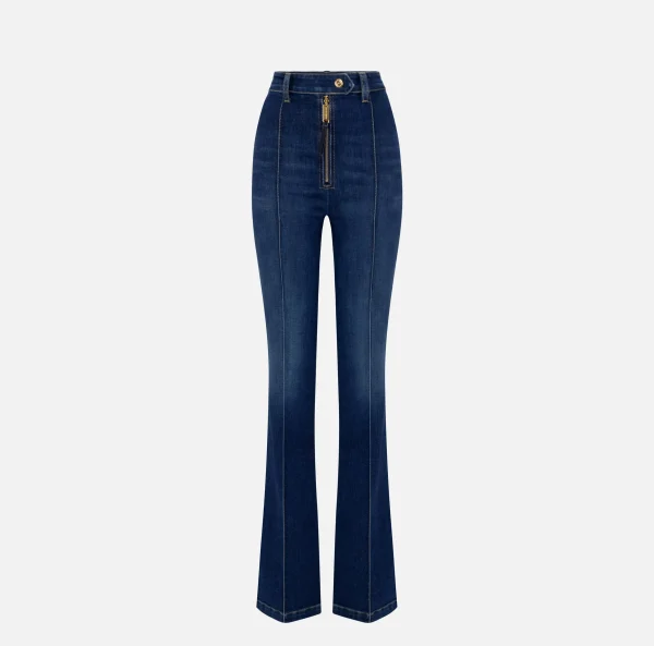 Elisabetta Franchi Jeans^Jeans a zampa in cotone stretch con nervature Bluedenim